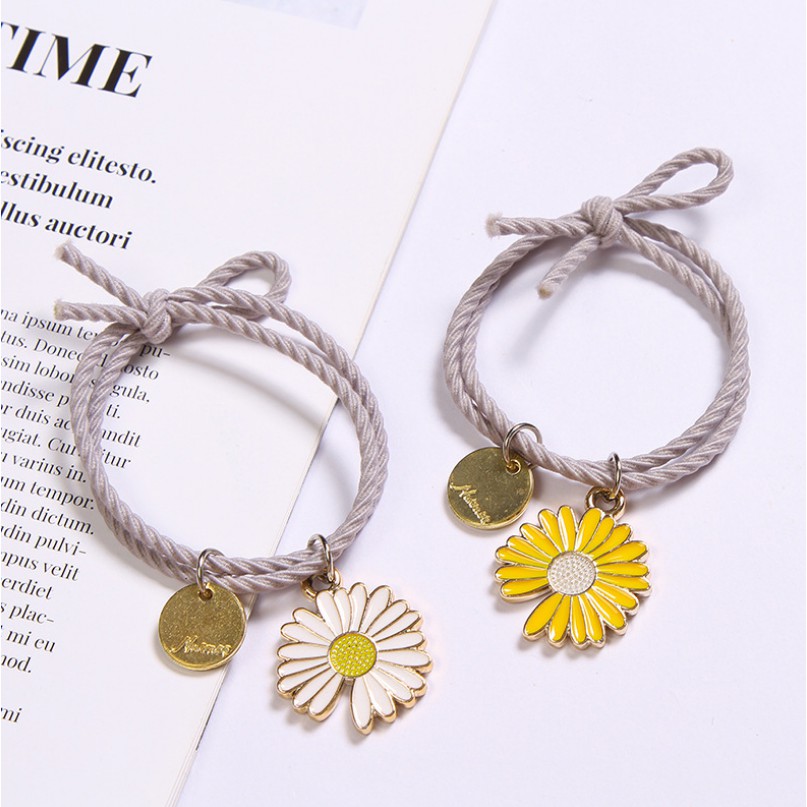 Gelang ikat rambut Daisy Sunflower Sakura elastis awet Gaya Korea-1