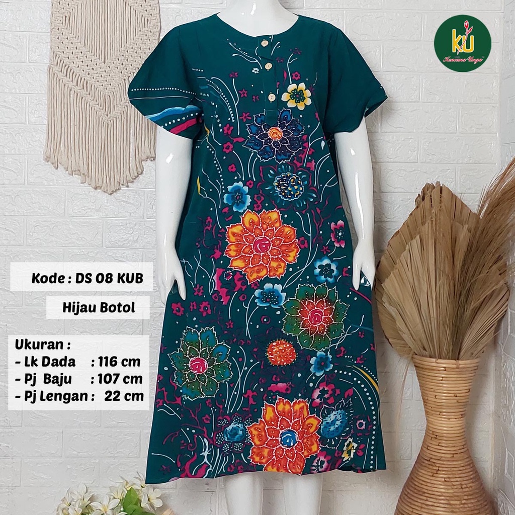 Bisa COD DS08 KUB | Daster Batik Kencana Ungu Asli Label Biru | Baju Santai Tidur Wanita Dewasa Kancing Depan Busui Friendly Motif Terbaru-Hijau Botol A