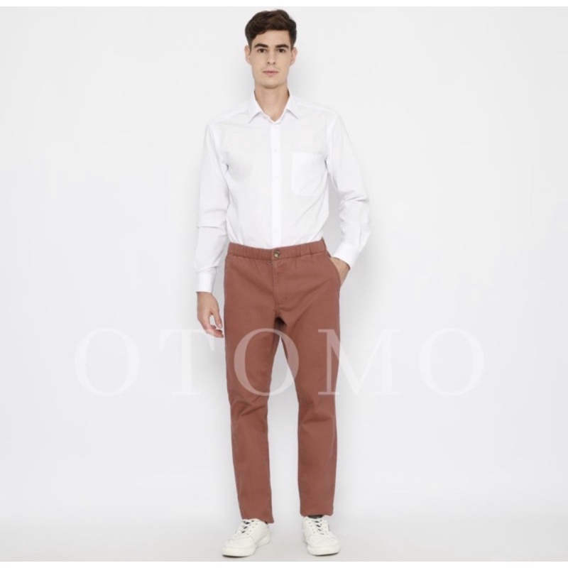 Celana Old Navy Slim Pull On Anytime Chino Red Brick Original Pria