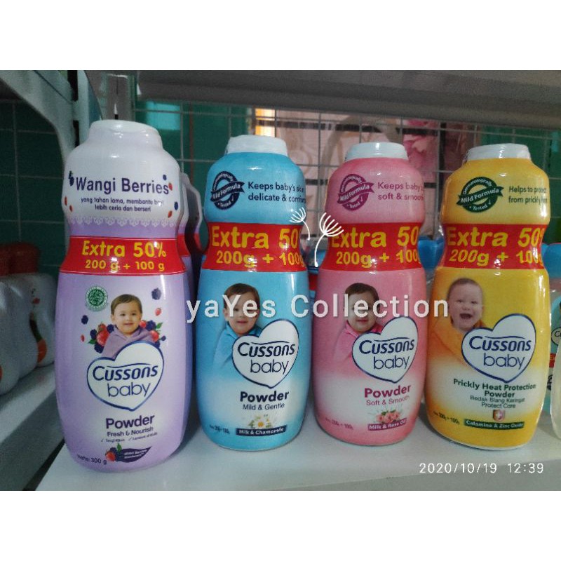 Cussons baby powder 300g = 200g + 100g extra soft fresh pink biru ungu kuning bedak serbuk tabur bayi