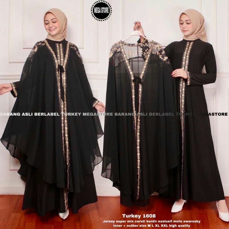 Baju Wanita Sari India Turkey 1608 Jumbo Terbaru Gamis Abaya Syari Bordir Muslim Best Seller Jubah Muslimah Terkini Original Mega store