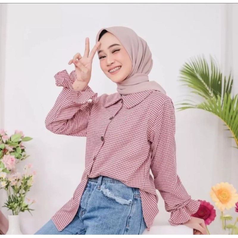 RIANA BLOUSE / atasan terbaru / kotak kotak / all size