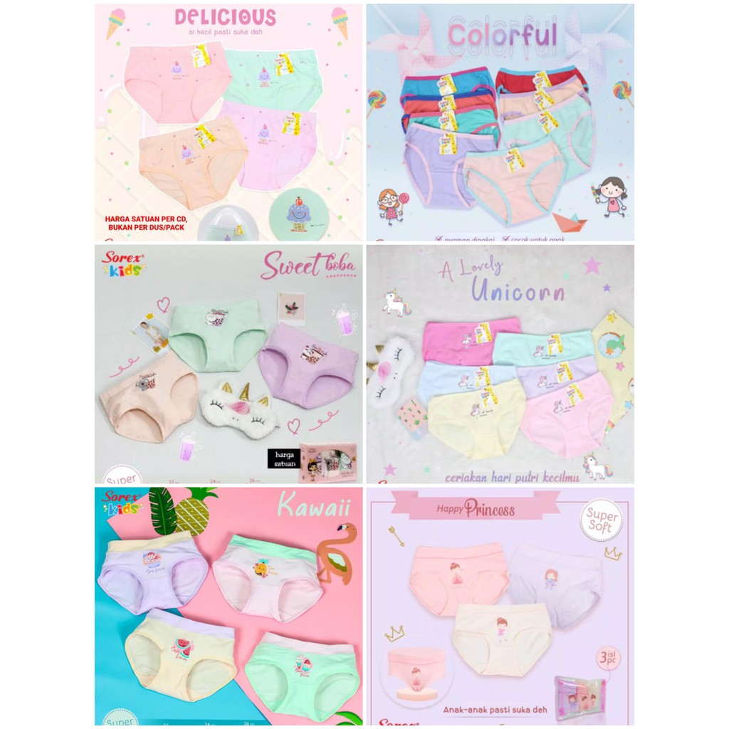 (ABATA) Sorex Kids Celana Dalam Anak Junior Perempuan/Cewek M L XL - Umur 3 4 5 6 7 8 9 10 11 Tahun