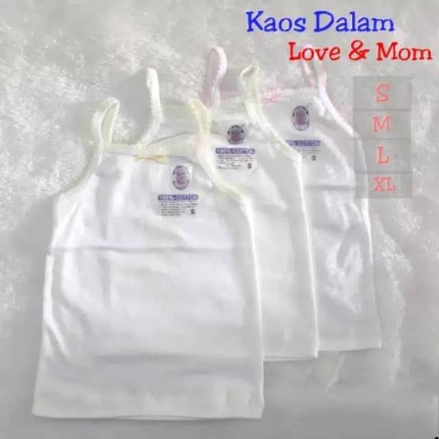 LOVE AND MOM 3 pcs dan 6 pcs Kaos Dalam Bayi dan Anak Perempuan SNI Singlet Tali Tanktop Putih Uk. S - L5