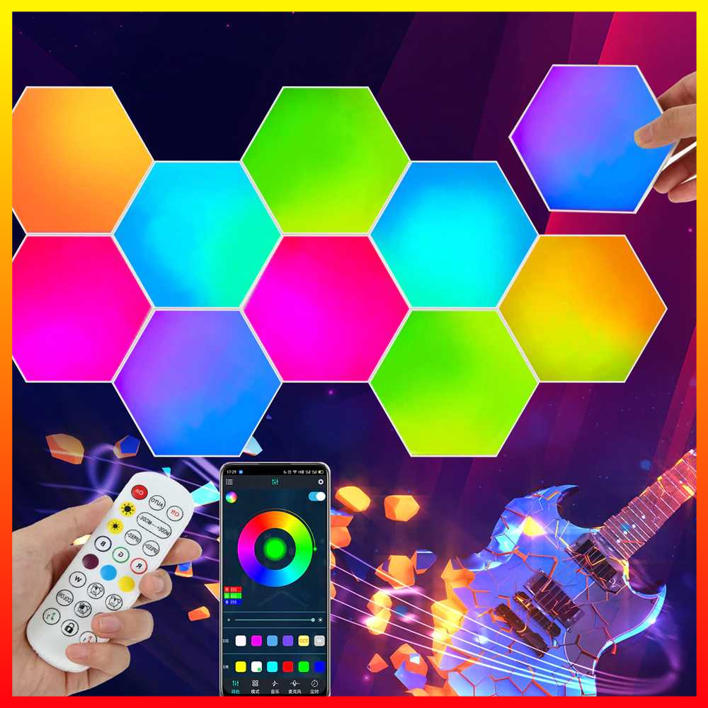 LED RGB App Control 6 PCS Lampu Dekorasi Hexagonal Sarang Lebah Dinding Quantum Light Kontrol Suara Yabstrip - 7CLL2DWH