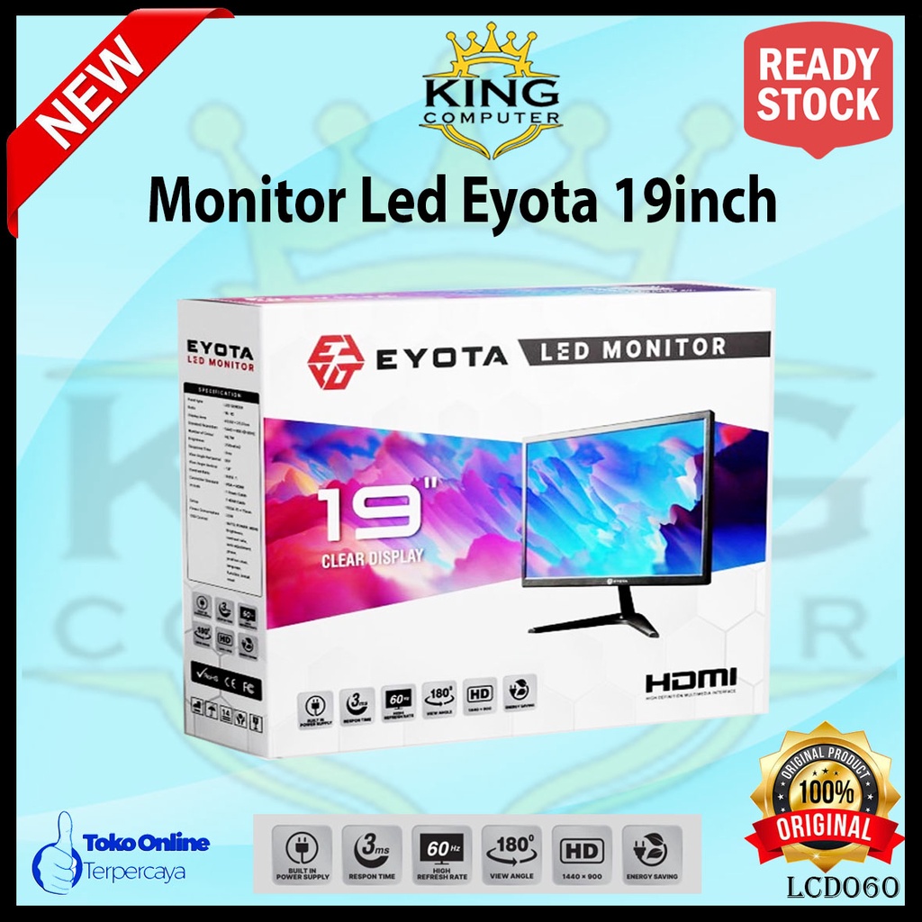 Monitor LED 19inch VGA &amp; HDMI Eyota Garansi Resmi Original