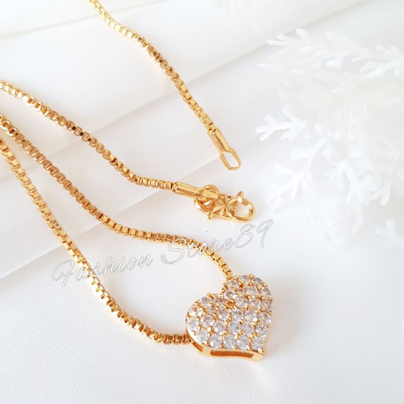 Ready Kalung Love Permata simple elegant Yaxiya Perhiasan lapis emas 18k dewasa