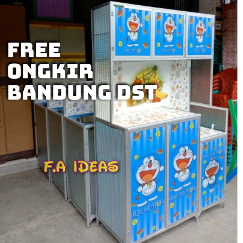 Lemari Rak Piring Aluminium 3 Pintu Full Gambar Doraemon Bandung Cimahi Tasik