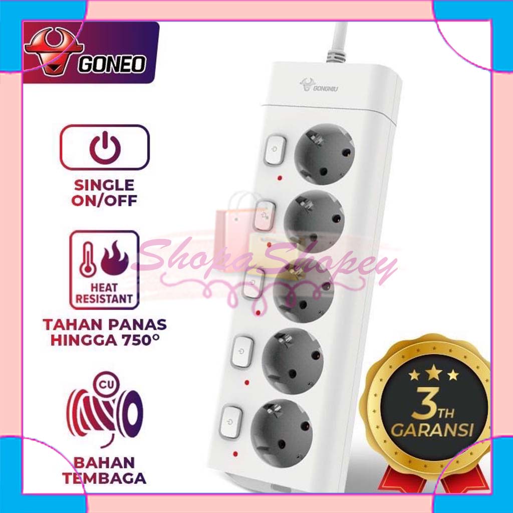 GONEO Stop Kontak Single On/Off Power Strip 5 Lubang Colokan G3050 GONGNIU