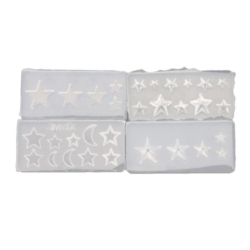 4pcs Cetakan Resin Bentuk Bulan Bintang Bahan Silikon Untuk Nail Art
