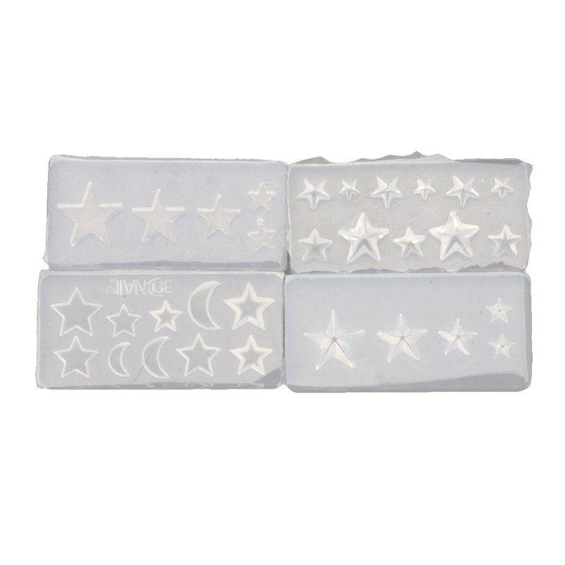 4pcs Cetakan Resin Bentuk Bulan Bintang Bahan Silikon Untuk Nail Art