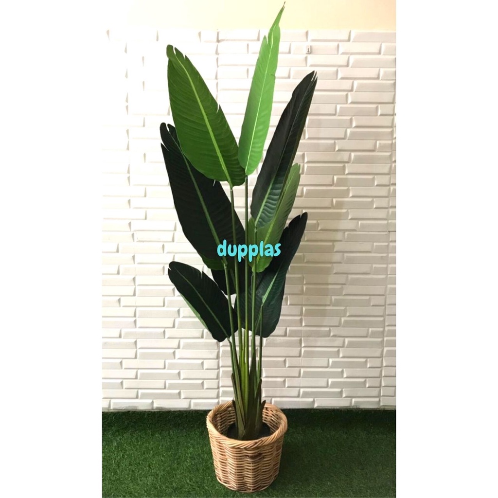 Pohon Hias Daun Pisang T160 Latex Artificial Cover Pot Rotan Bulat Tanaman Dekorasi Pajangan Ruangan