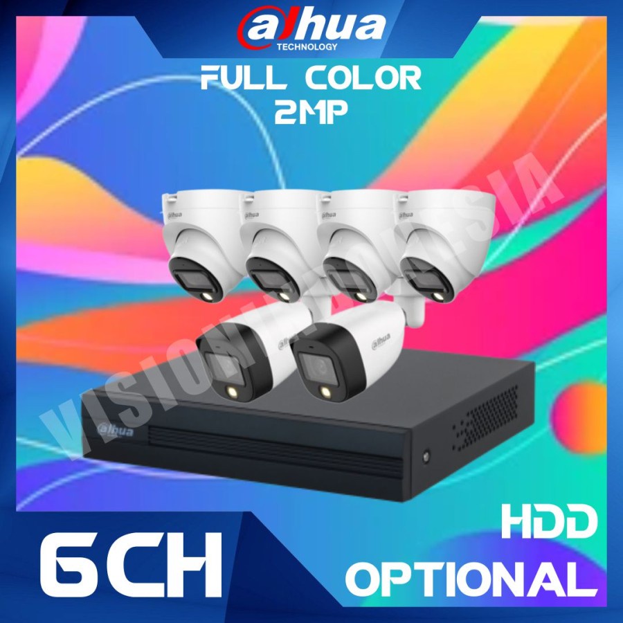 PAKET CCTV DAHUA 2MP COLORVU 6 KAMERA SIAP PASANG