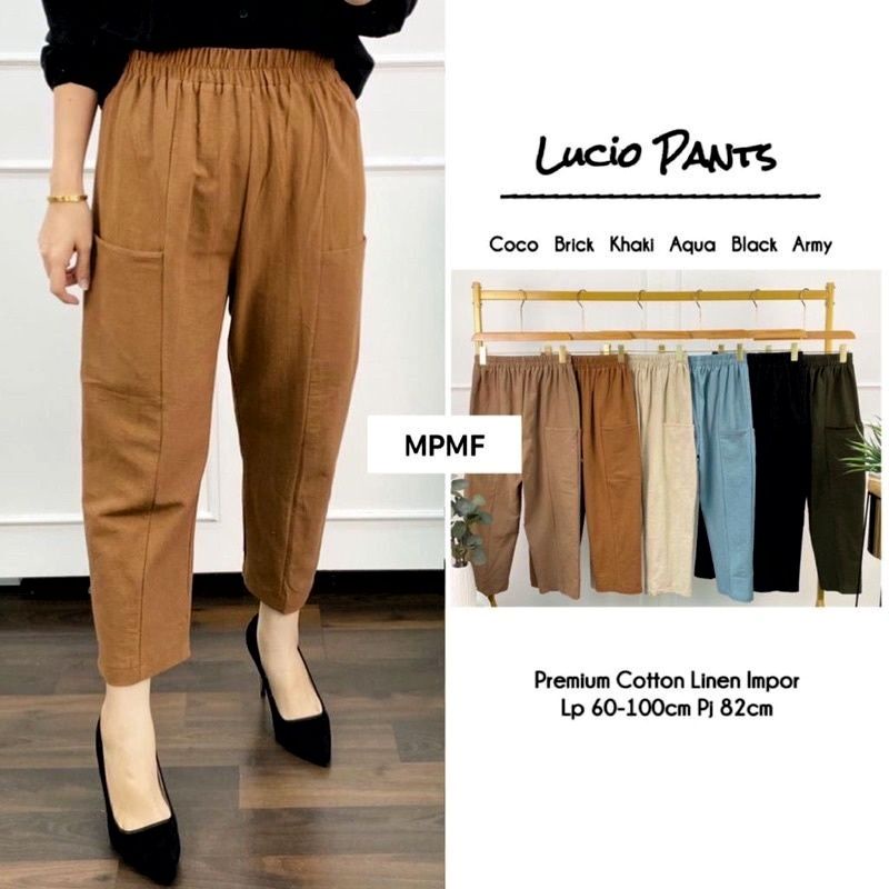 Celana Baggy Lucio Pants Linen Premium impor Saku Samping Pinggang