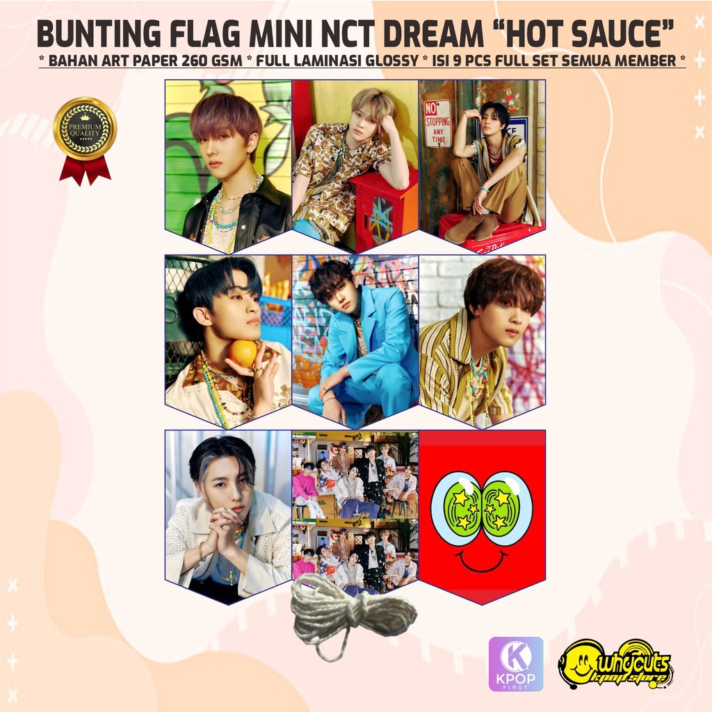 BUNTING FLAG GARLAND PREMIUM NCT DREAM / DREAMING / HELLO FUTURE / HOT SAUCE / PRINT 1 SISI FULL LAMINASI ANTI AIR