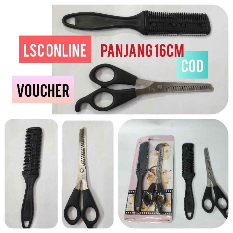 Alat gunting sasak set zigzag Murah original pangkas rambut salon hitam