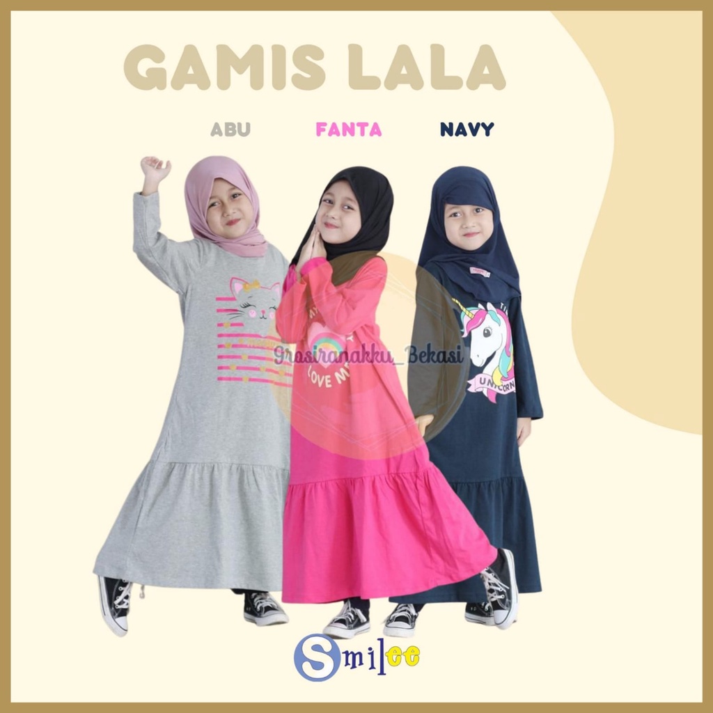 Gamis Kaos Anak Lala Mix Warna Size 2-8 tahun Free Masker