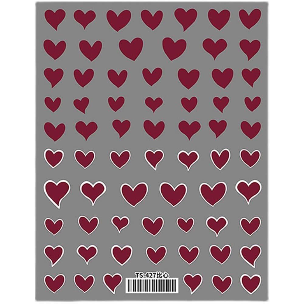 AUGUSTINA Stiker Kuku Ukiran Agustina 5D 1PC Ultra Tipis Tidak Luntur Decals Wine Red Heart Nail Sticker