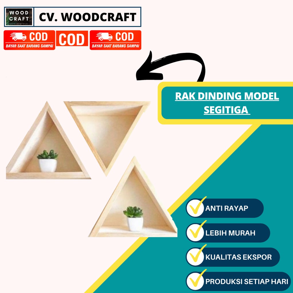 Rak Ambalan Model Segitiga Minimalis Rak Dinding Kayu Tempel Ambalan Rak Dinding Kayu Solid