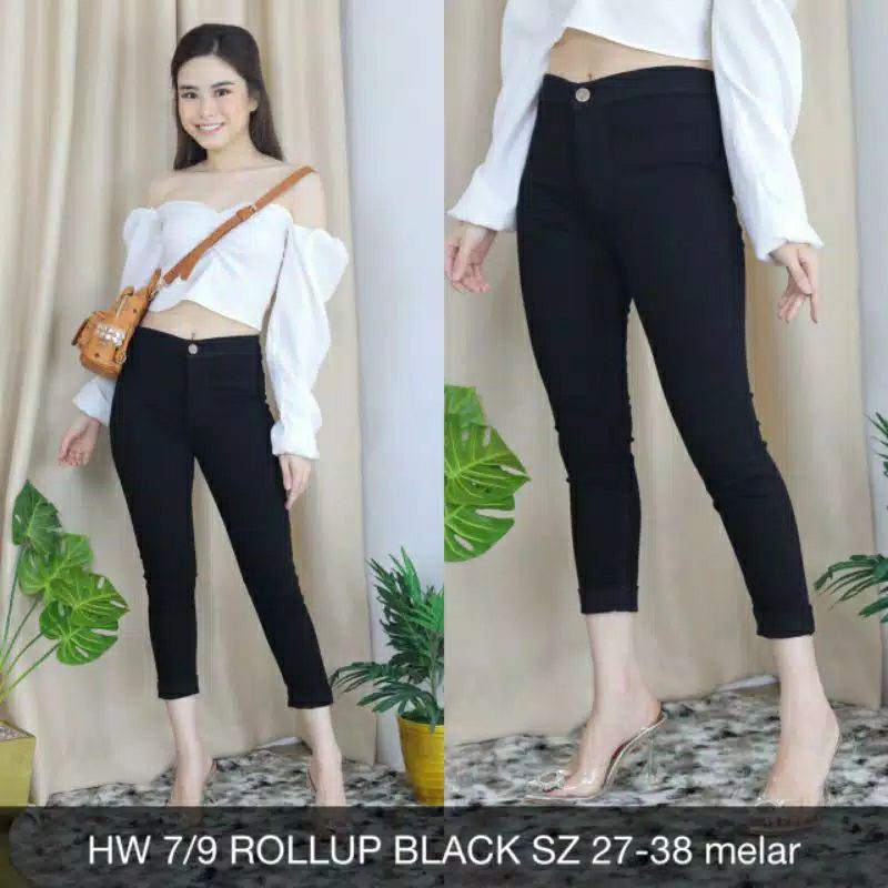 HW 7/9 ROLLUP BLACK HIGHWAIST HITAM CELANA HITAM JUMBO