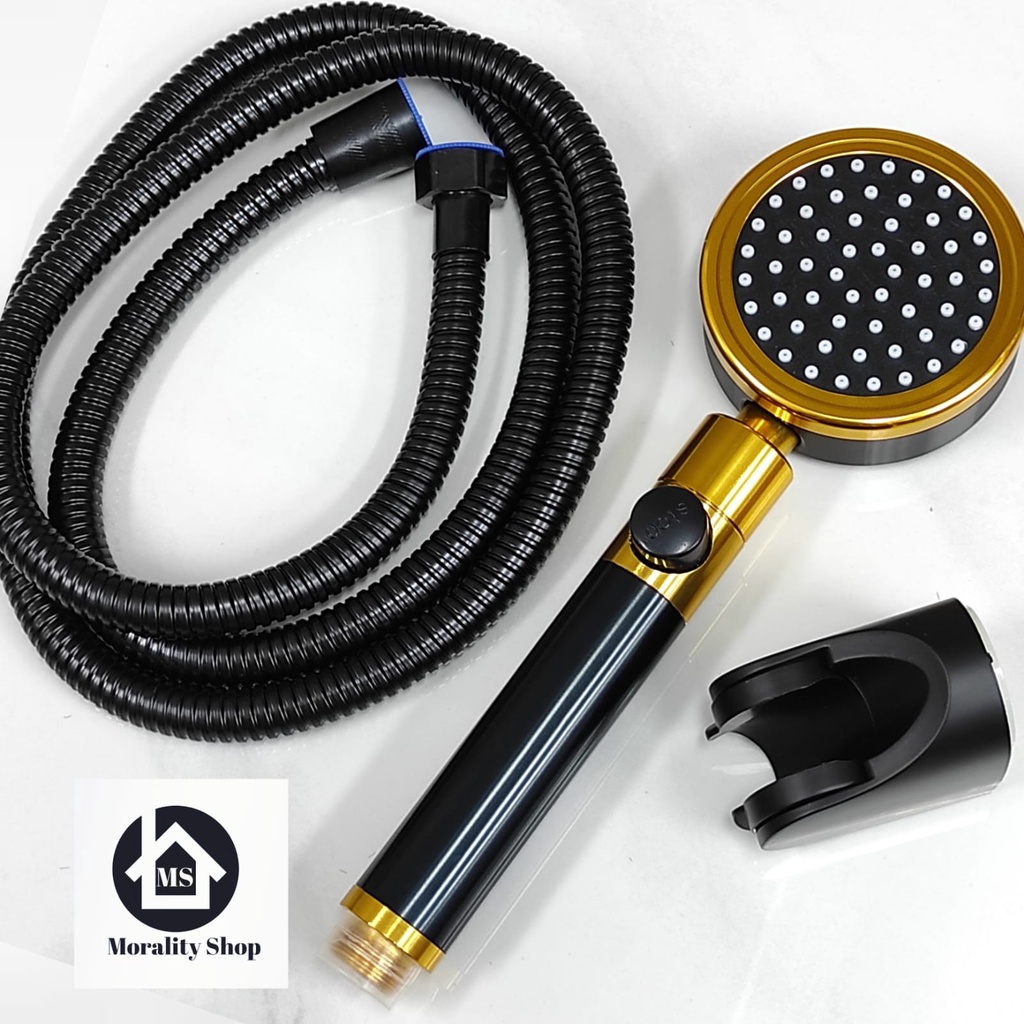 Handshower On Off Stainless Hitam Emas 1024 BG-Set Hand Shower Semprotan air Shower Mandi 360 Stenlis BLack Gold