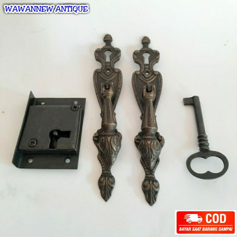 Handle / Tarikan Laci Lemari &amp; Kunci Gerobok Kuningan Antik Murah 13cm