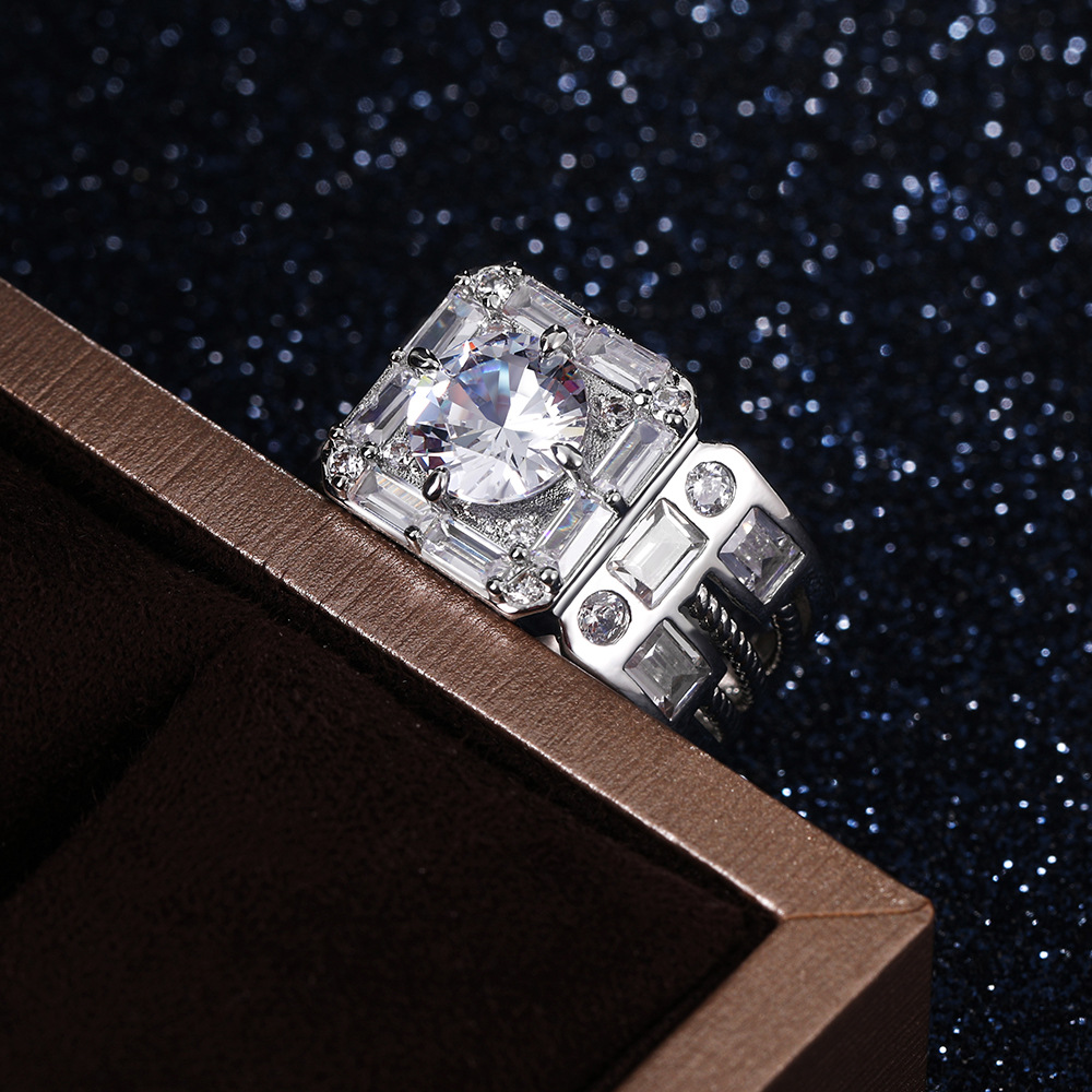 Cincin Kristal Berlian Rose Gold Perak Pria Wanita Fashion Kawin Baja Titanium Rings