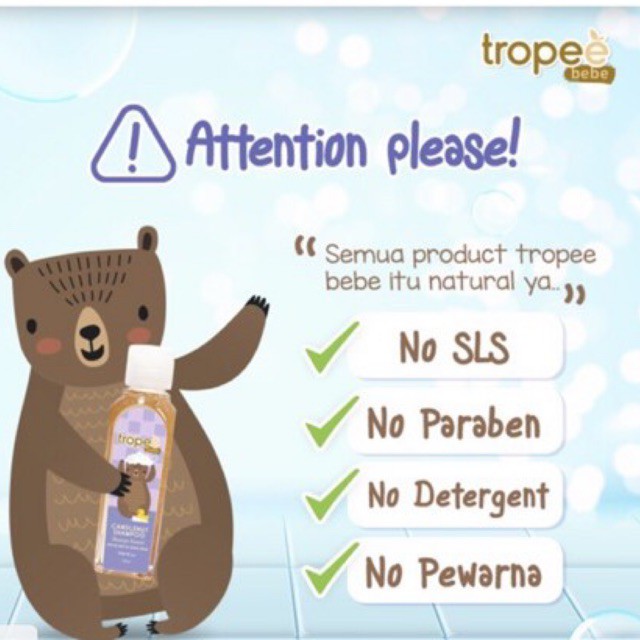 Tropee Bebe Candlenut Shampoo 100ml / Trope Bebe Shampo Kemiri Bayi Penumbuh Rambut Bayi Hair Oil Candlenut Hair Lotion Losion Bayi Perawatan Rambut Bayi Traveling Kit Newborn