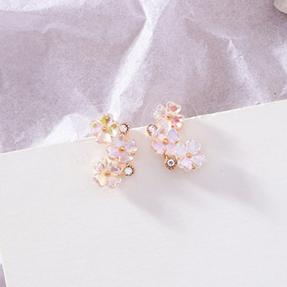 Hu Hu Hu Hu Hu Alat Bantu Pasang Kacamata♡ Anting Stud Desain Bunga Aksen Mutiara Berlian Imitasi Untuk Wanita