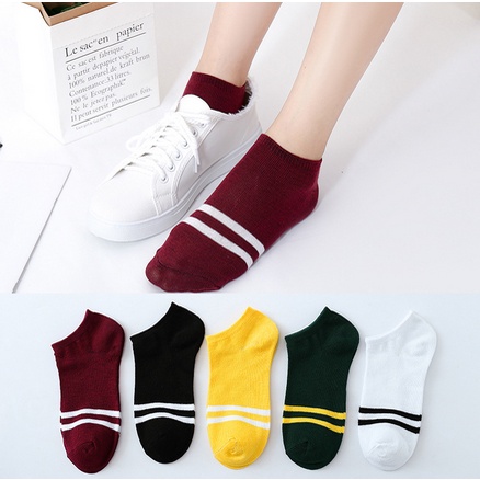 HC Kaos Kaki Ankle Polos Wanita KaosKaki Pendek Korea Murah Short Socks Kaos Kaki Motif Love Garis Murah-4