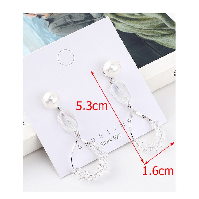 LRC Anting Tusuk Fashion 14k Gold Plated Gold Crystal Glass Hollow S925 Silver Needle Earrings Y6275