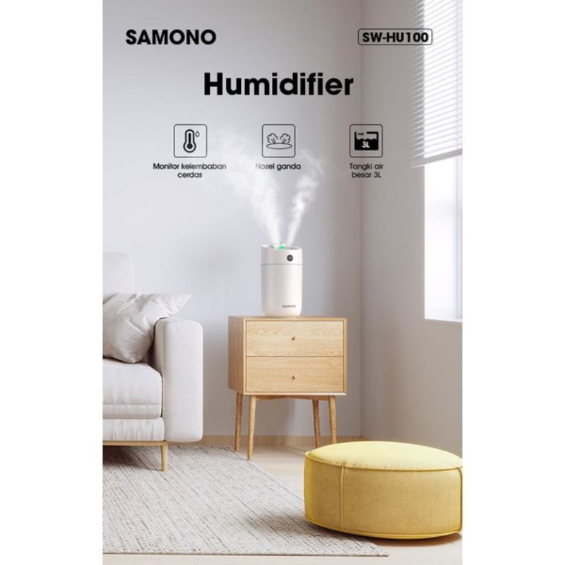 Samono SW-HU100 3L Air Humidifier Nozel Ganda Design Ergonomis 7 Warna Lampu