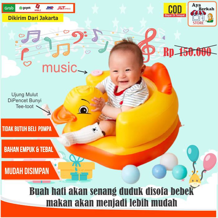 Sofa Kursi Makan Bayi belajar duduk balon Baby Chair Model Tiup Bebek Dengan Music Musik