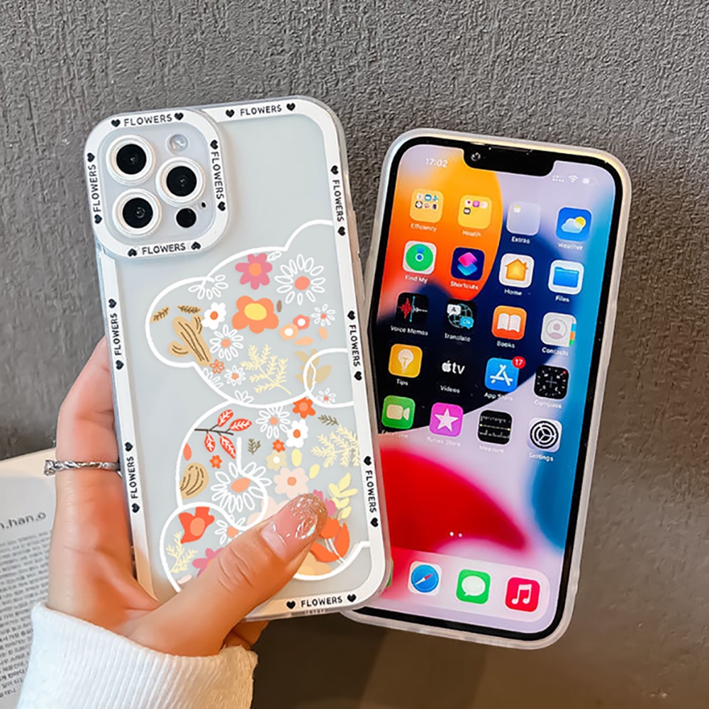 Case Pelindung Kamera Bahan TPU Motif Kartun Bunga Beruang Untuk OPPO Reno 6 Pro 5Z 5F 5 Lite F7X F9 F19 Pro Plus