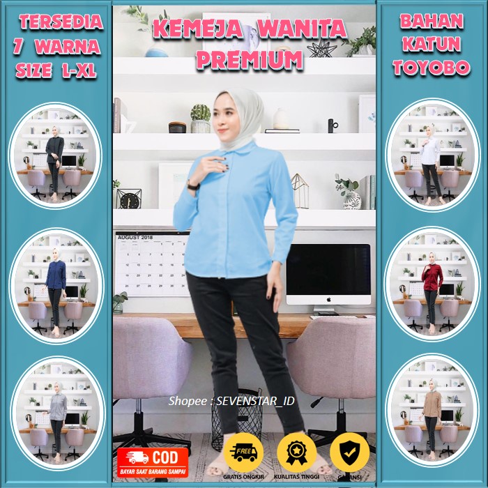 Kemeja Wanita Casual Lengan Panjang Baju Kameja Wanita Polos Baju Kerja Wanita Hem Wanita Bahan Katu