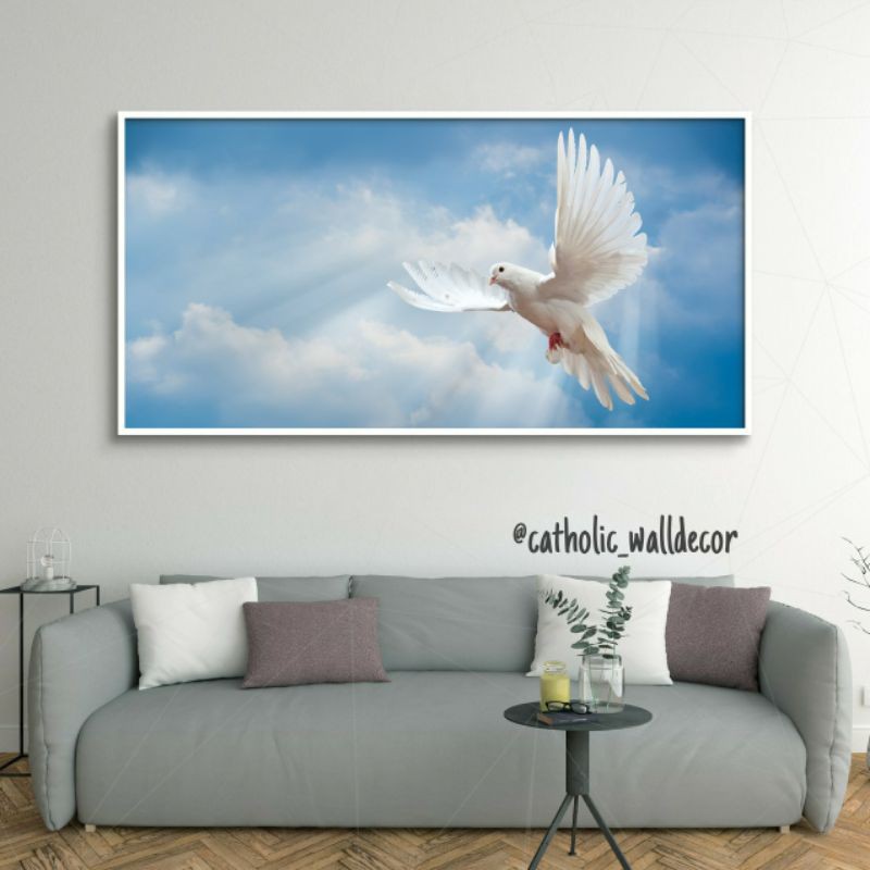 Hiasan dinding rohani Kristen Katolik gambar burung merpati/lambang Roh Kudus 90x45cm