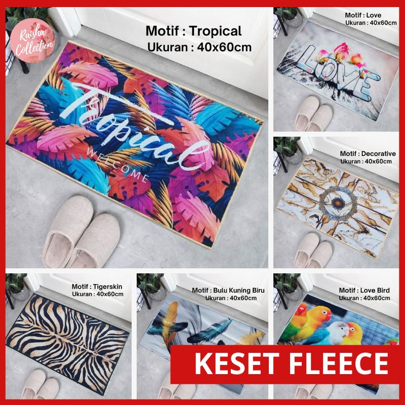 RC Keset Lantai Bahan Fleece Import Ukuran 40x60 cm Anti Selip Desain Minimalis Bunga