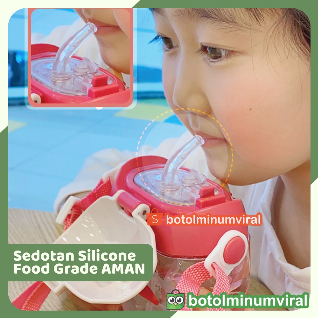 Botol Minum Balita Anak TK SD Sekolah Sedotan Tali Aquarium BPA Free Premium Tebal Warna Pink Ungu dan Tosca