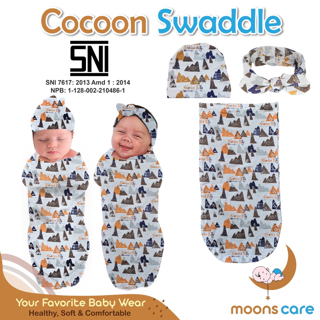 SNI Bedong Moonscare Cocoon 1 LAPIS, Bedong swaddle motif dita bedong bayi  bedong polos bayi