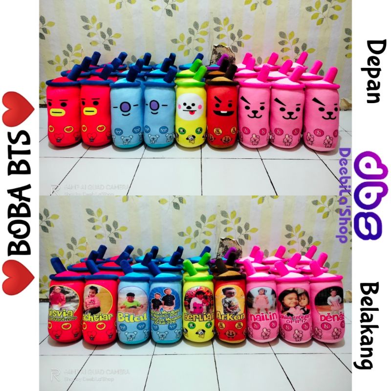 BONEKA BOBA BTS (BISA PAKAI FOTO & NAMA) / BONEKA BOBA BUBBLE MILK TEA KARAKTER BTS