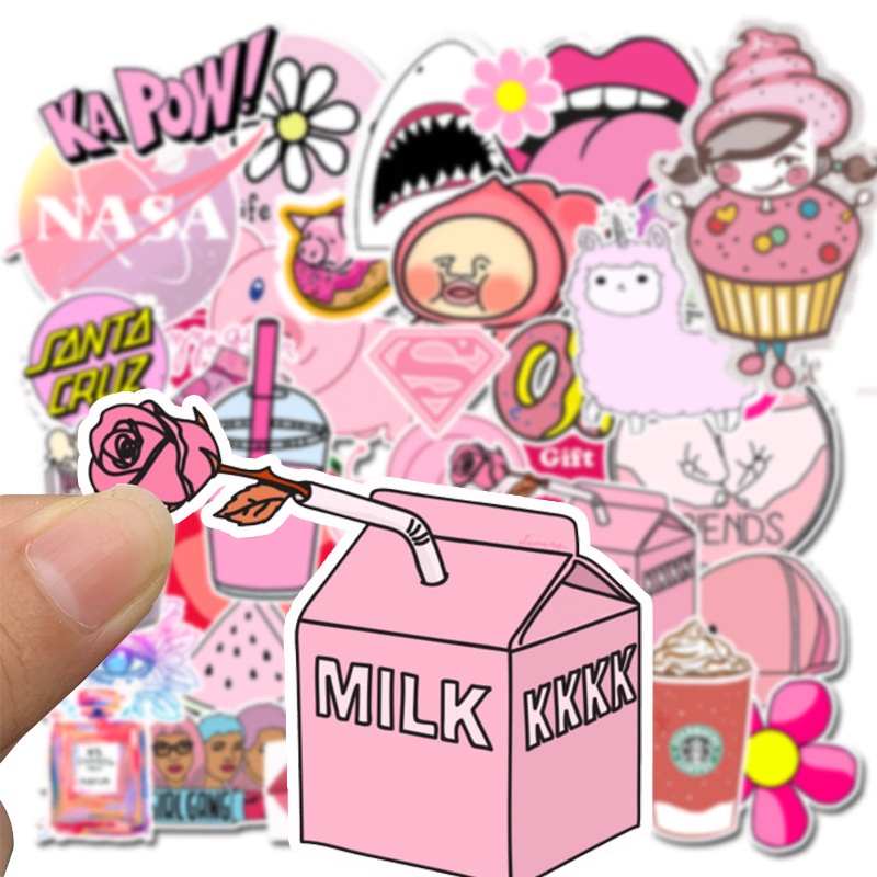 50pcs Kawaii Pink Wanita Perempuan PVC Stiker Perekat Diri Untuk Koper Skateboard Laptop Kulkas