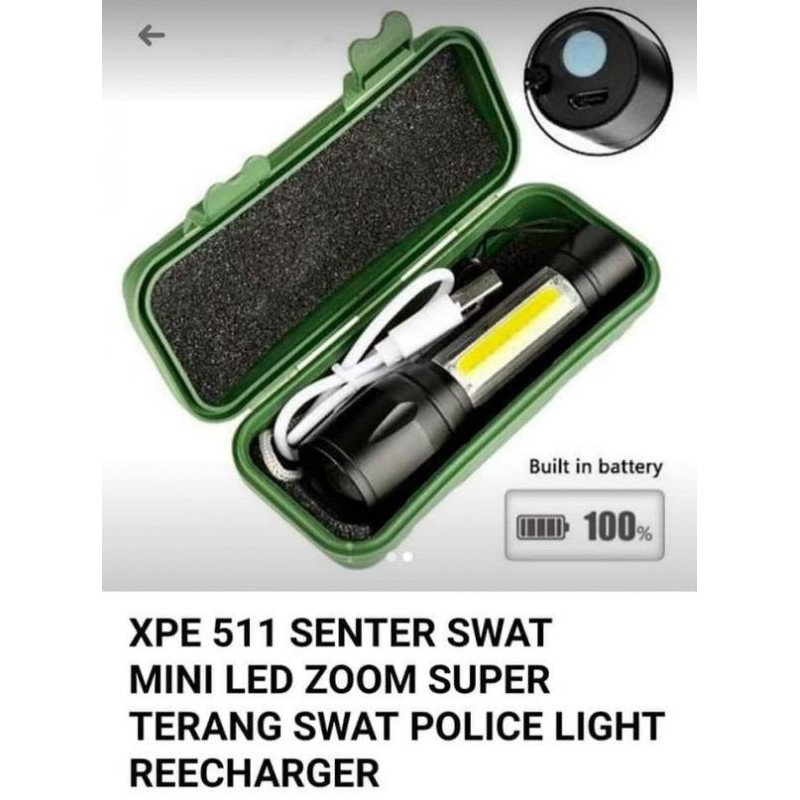 Lampu Senter Swat Mini LED Zoom XPE 511 Swat Police Light Lampu Senter Outdoor Recharger