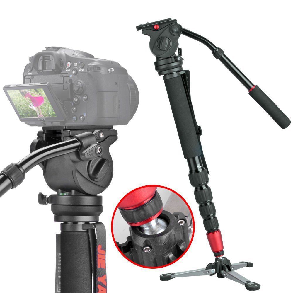 JIEYANG JY-0506C Monopod Video + 3 Leg Base+Fluid Head