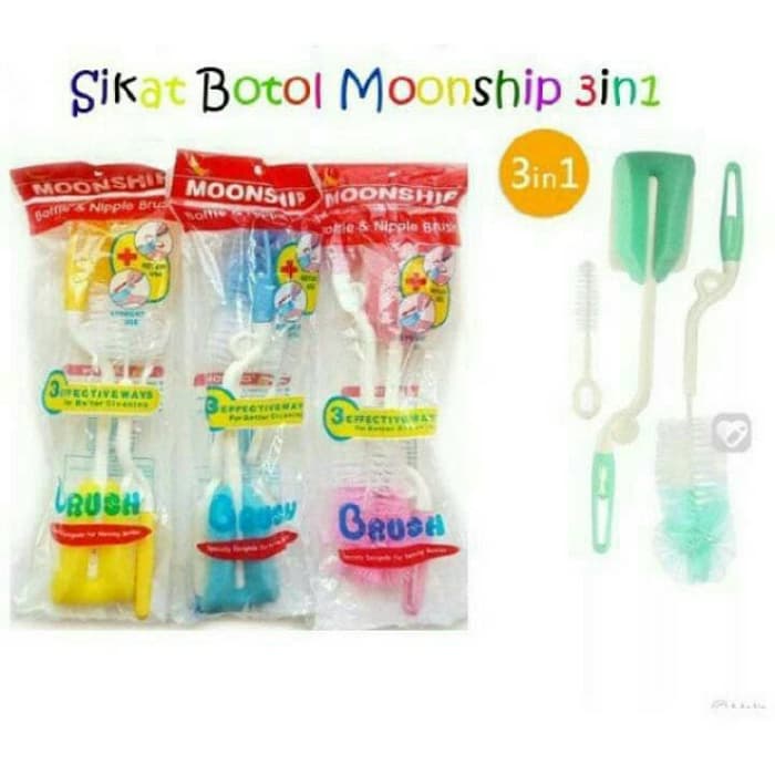 Sikat Botol Susu Moonship / Bottle &amp; Nipple Brush Sikat Dot Bayi 3 in 1-Vegasus Store(COD)