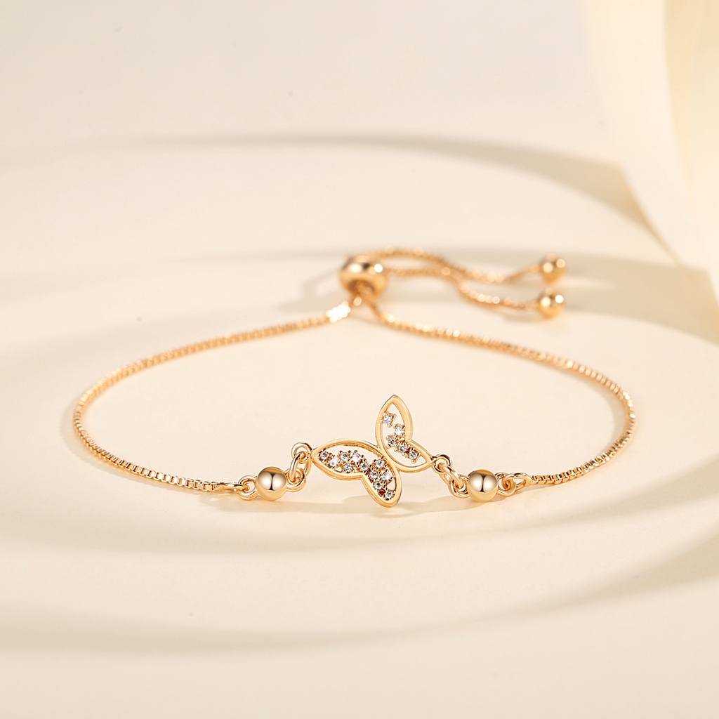 Y727 [COD✔]Gelang Kupu-Kupu Wanita Titanium Emas Anti Karat Aksesoris Fashion Gelang Serut Aksesoris