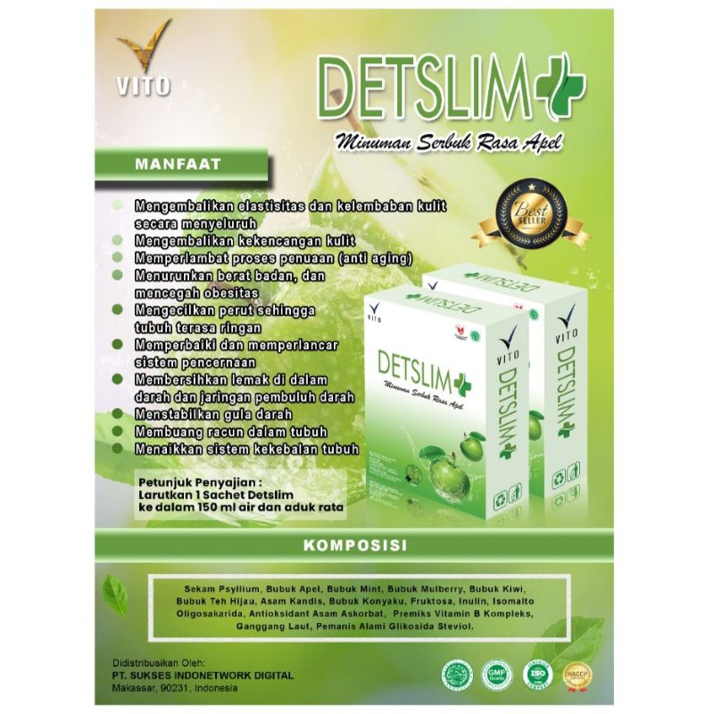 DETSLIM BY VITO KHUSUS PRODUK HANYA READY RASA APEL (MINUMAN DETOX PELANGSING PEMBERSIH USUS)
