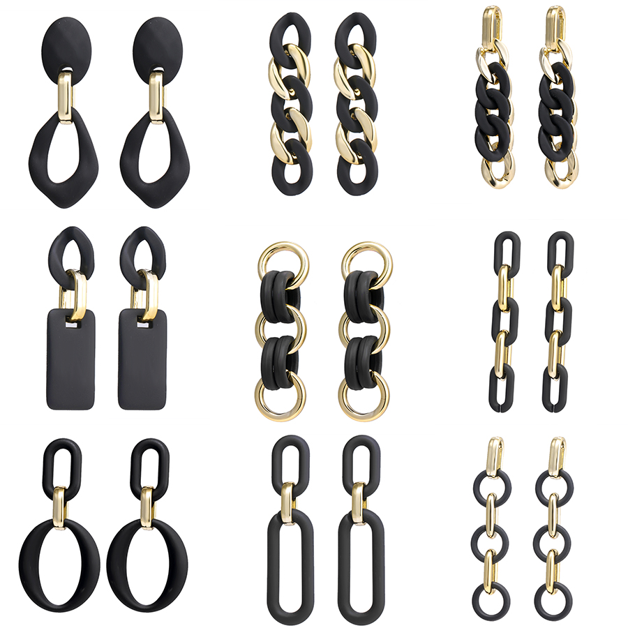 Anting Rantai Menjuntai Bentuk Geometris Bahan Akrilik Alloy Warna Hitam Gaya Punk Untuk Wanita