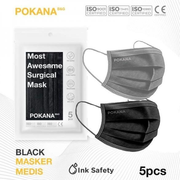 Pokana Masker B&G 3 Ply Surgical Earloop Sachet Isi 5 - Black / Grey 88-babyzania-id Segera Dapatkan