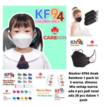 MASKER KF94 RAINBOW ANAK - ANAK ISI 20PCS - MASKER KOREA KF94 ANAK 4D - KF94 KARAK CEWE