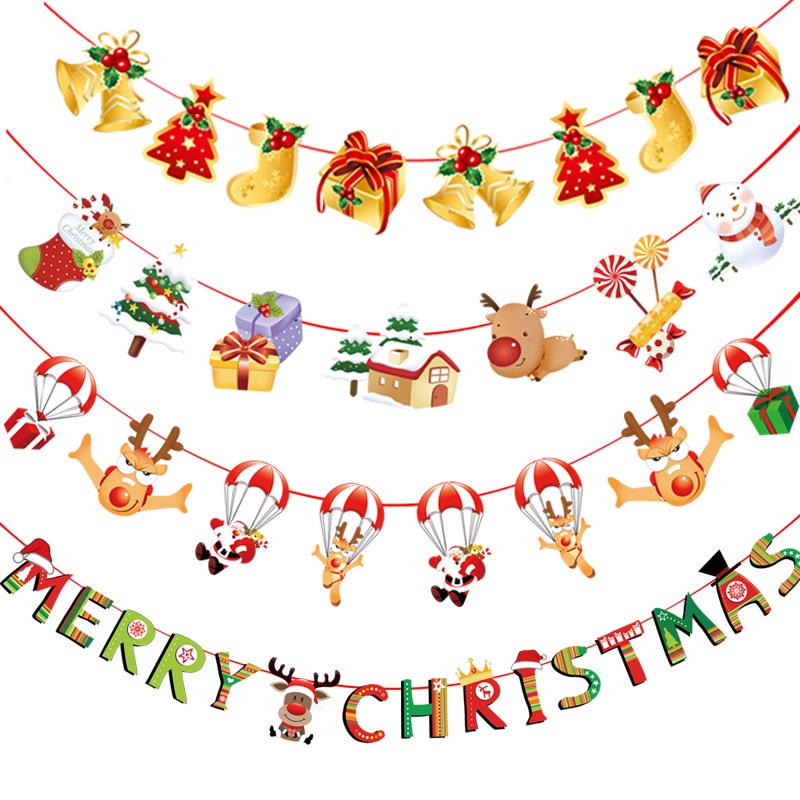 [Christmas Products] Paper Christmas Banners flags Hanging Bunting Garland